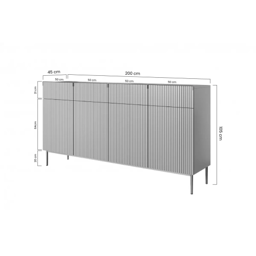 Komoda z szufladami Nicole 200 cm - biały mat / czarne nóżki